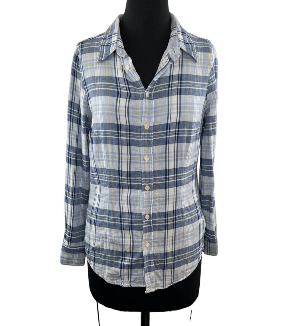 CP Shades Blue Plaid Cotton Button-Up Long Sleeve Shirt USA Casual Western XS